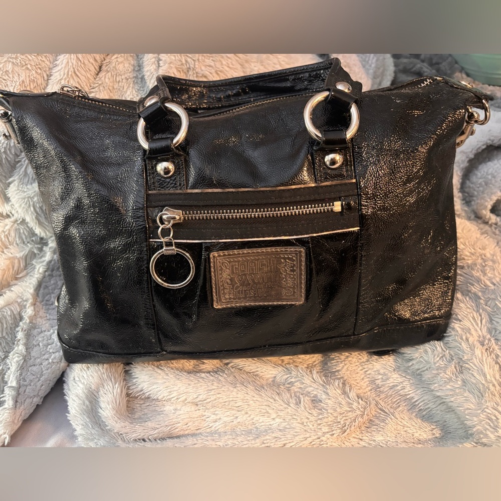 Coach Poppy Black Leather Satchel Vintage